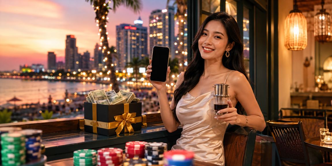 Người dùng sử dụng điện thoại di động tại Phú Quốc để truy cập dịch vụ giải trí trực tuyến